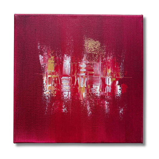 Abstraktes Acrylbild Quadratisch. Tiefe Rot-Struktur mit eleganten Gold- und Weiß-Akzenten. Modernes abstraktes Unikat.