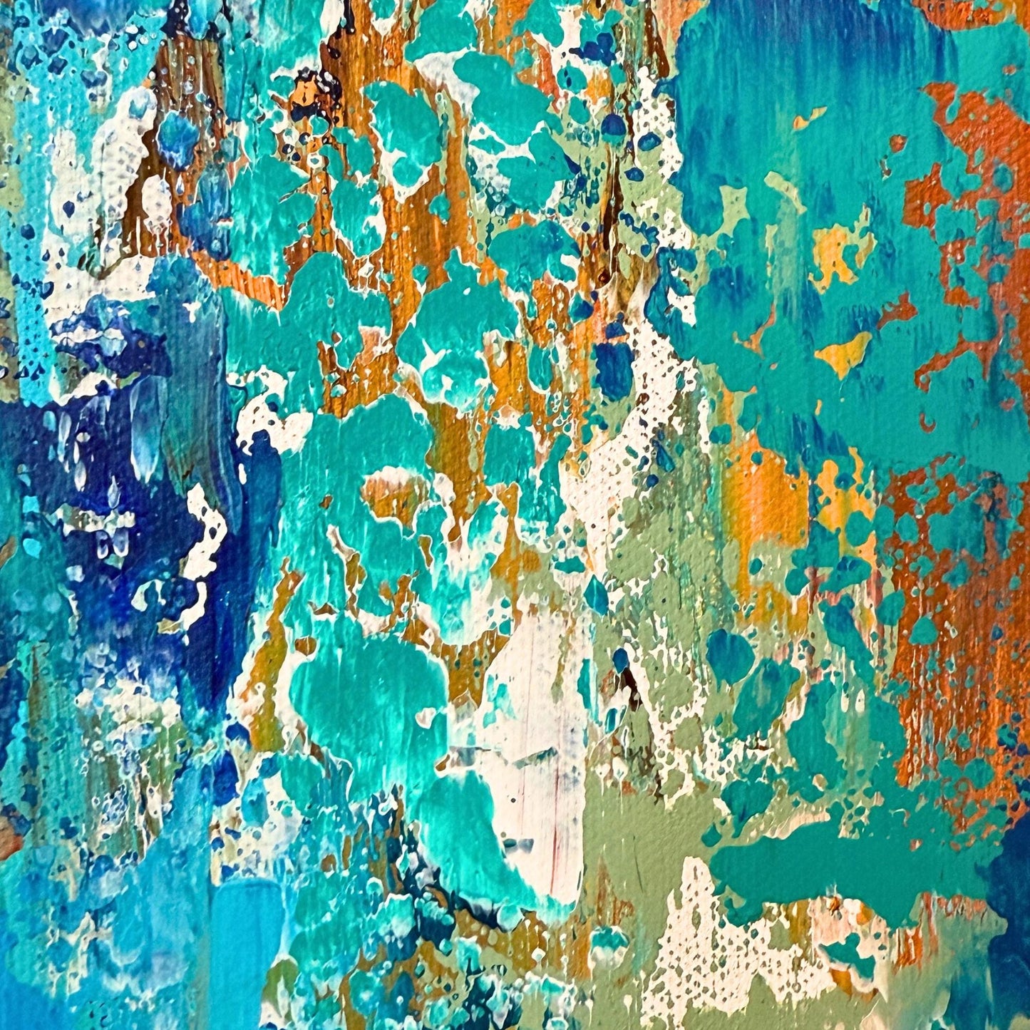  Acrylgemälde im skany Style Querformat. Starke Spachtelstruktur in Braun, Türkis und Blau. Abstraktes Unikat XXL.