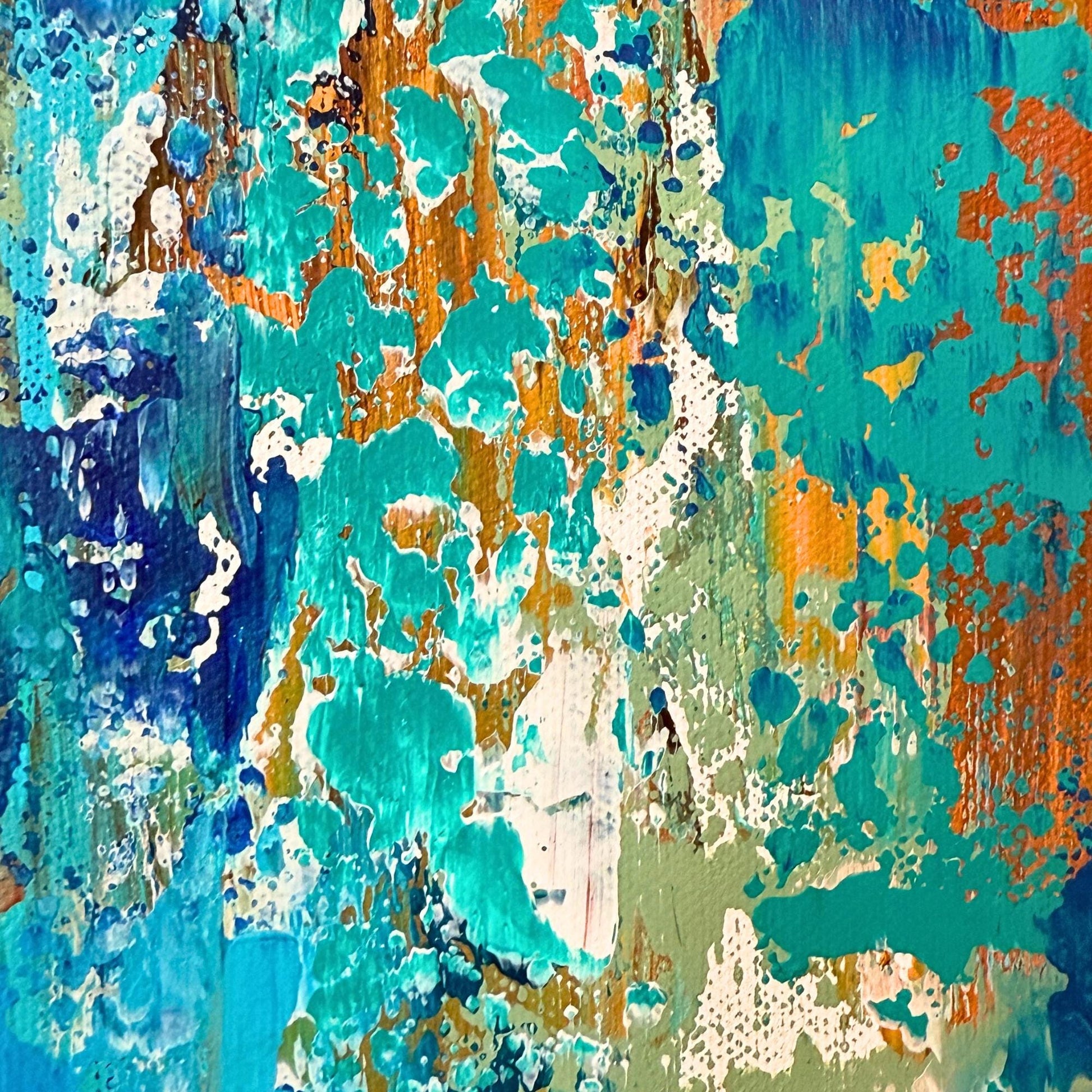  Acrylgemälde im skany Style Querformat. Starke Spachtelstruktur in Braun, Türkis und Blau. Abstraktes Unikat XXL.