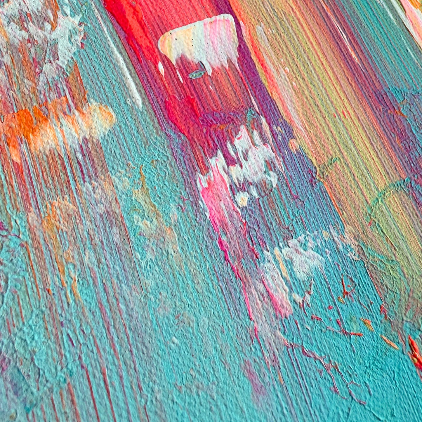 Modernes Leinwandbild Querformat. Dynamische Komposition Türkis Rosa Grau. Abstraktes Unikat 40x30 cm.