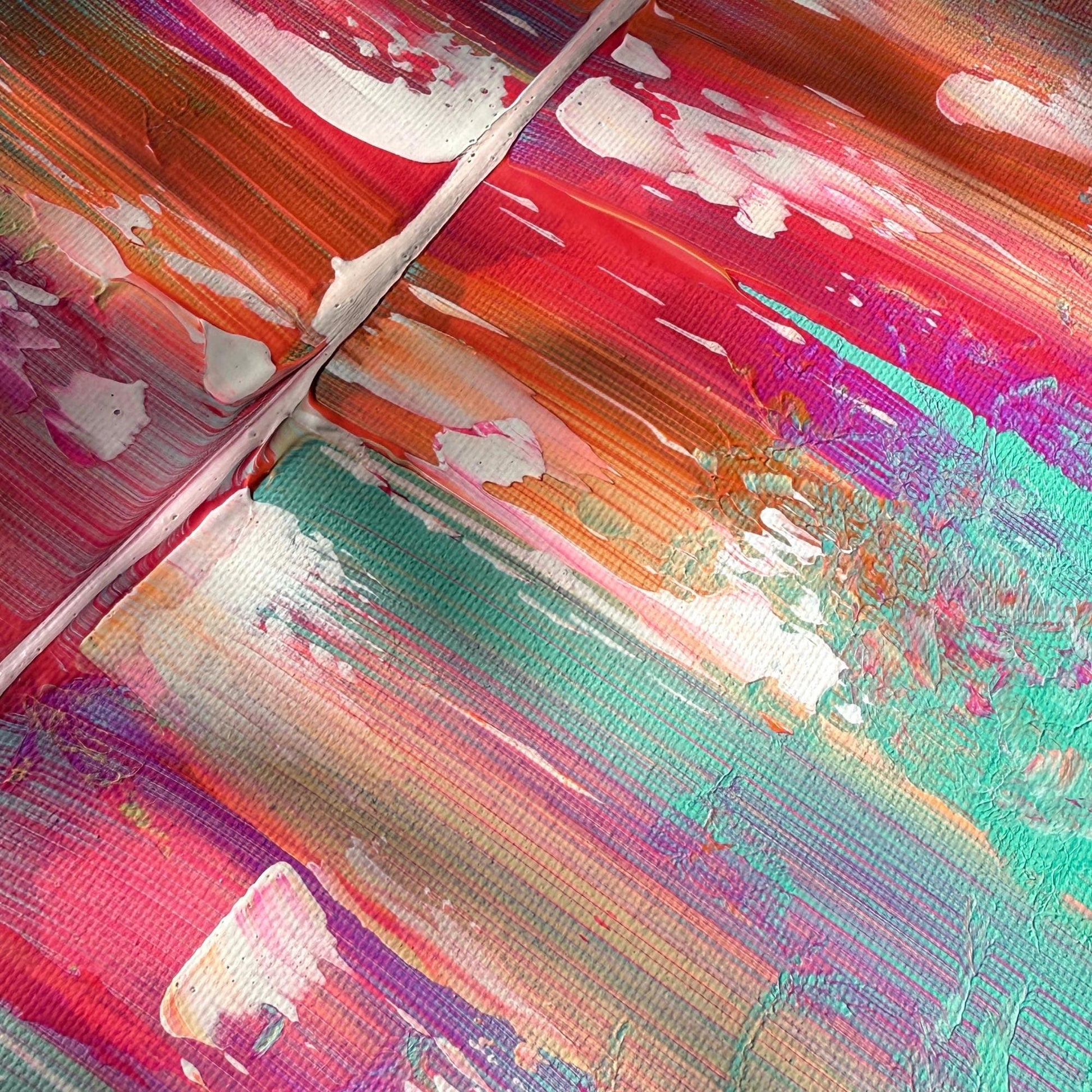 Modernes Gemälde Querformat. Dynamische Komposition Türkis Rosa Grau. Abstraktes Unikat 40x30 cm.