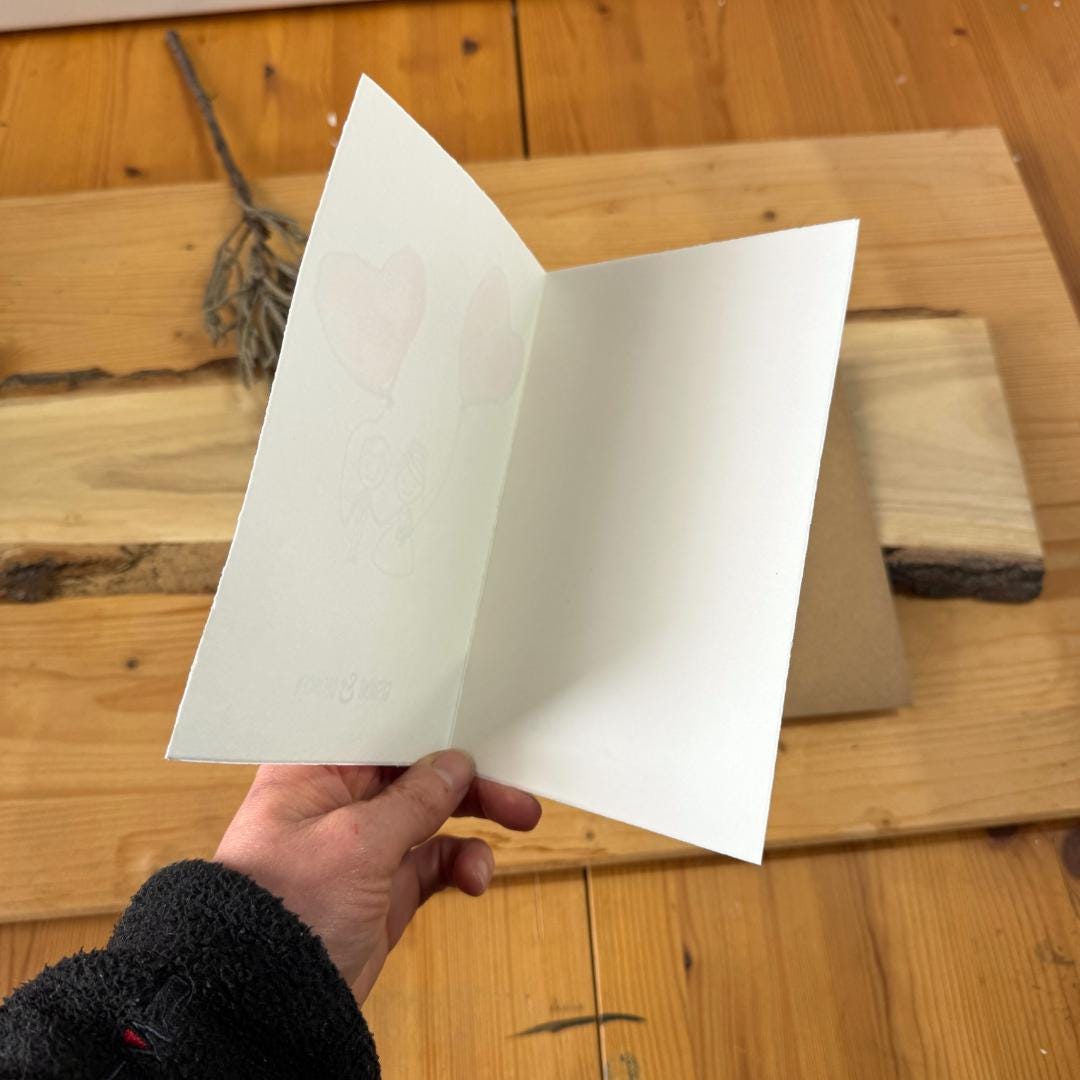 Handgemalte Hochzeitskarte Aquarell. Paar-Motiv mit Herz-Ballons und Spruch "Gesucht & Gefunden". Grußkarte als Unikat.