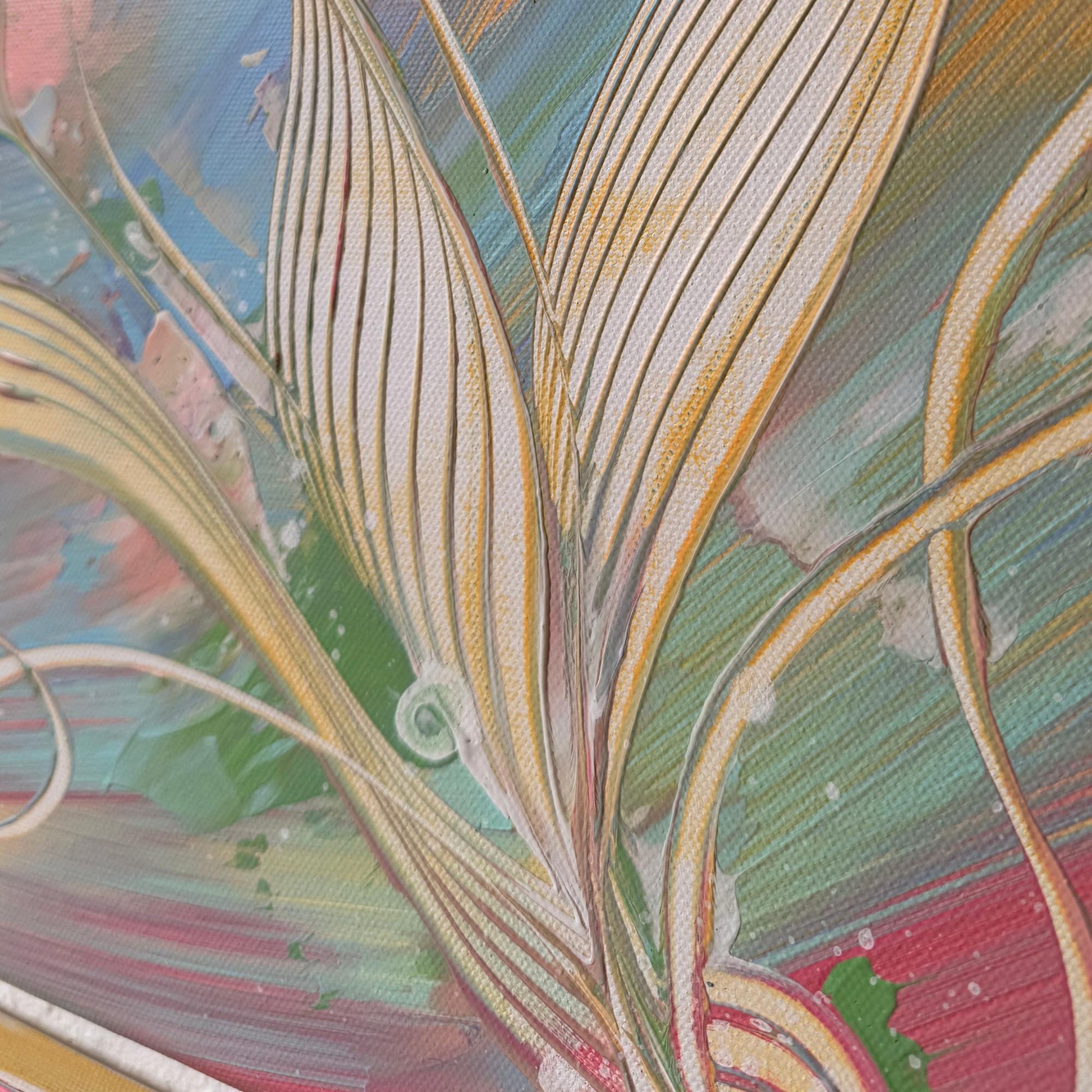 Details modernes Diptychon 2-teilig. Handgemaltes Wandbild mit floralem Motiv in Pastellfarben. Ideal für Schlafzimmer-Deko.