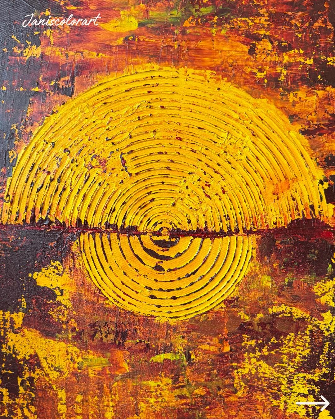 Details Abstraktes Triptychon 3-teilig. Strukturbild in Rot, Gelb und Beere. Modernes Acrylgemälde für Wohnzimmer.