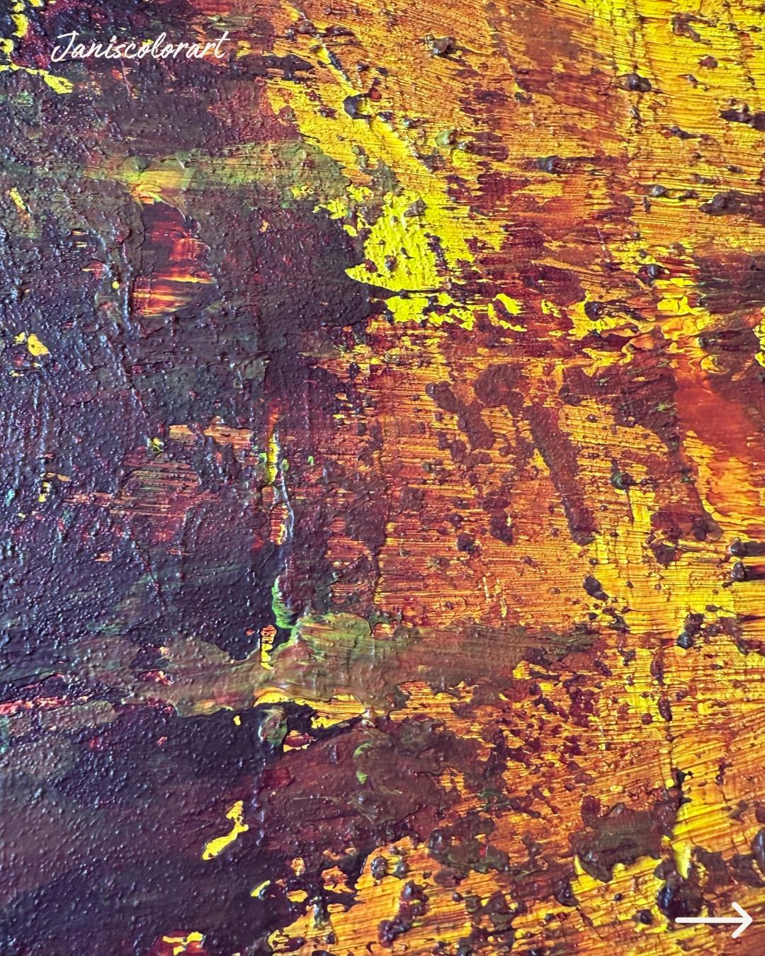 XXL Abstraktes Triptychon 3-teilig. Strukturbild in Rot, Gelb und Beere. Modernes Acrylgemälde für Wohnzimmer.