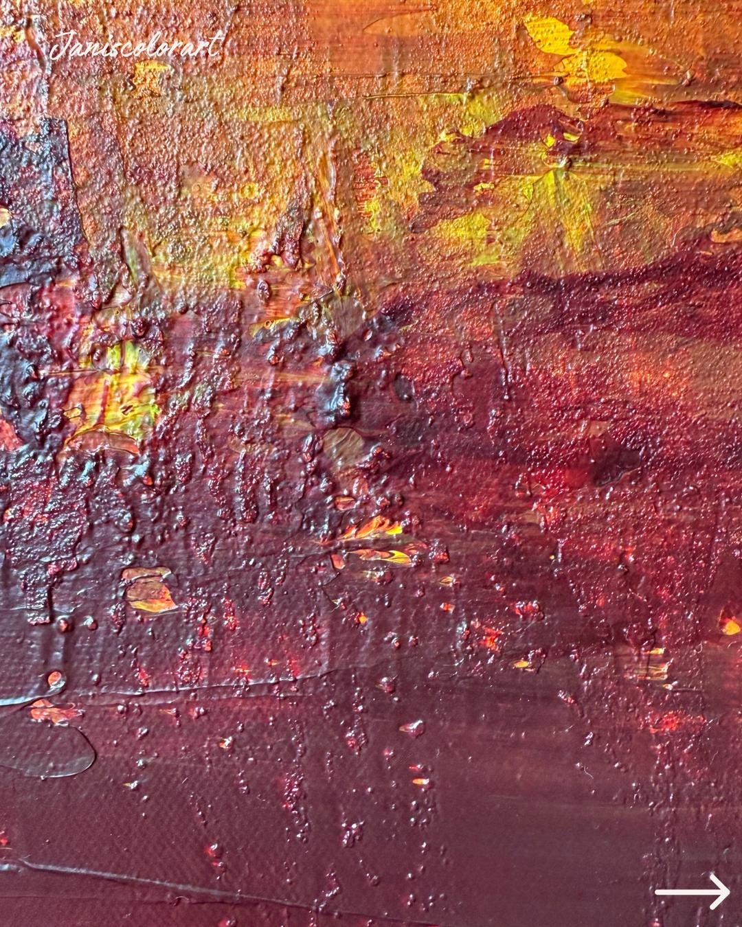 XXL Abstraktes Triptychon 3-teilig. Strukturbild in Rot, Gelb und Beere. Modernes Acrylgemälde für Wohnzimmer.