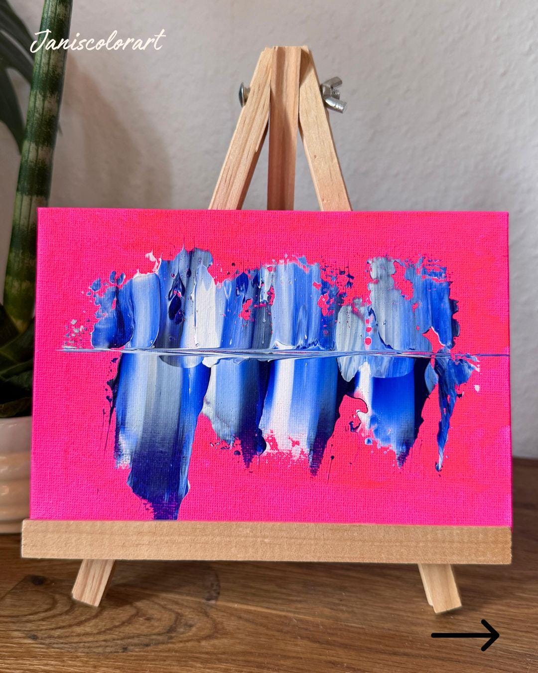 moderne kunst online kaufen: Mini Leinwand inclusive Staffelei für Regaldeko.