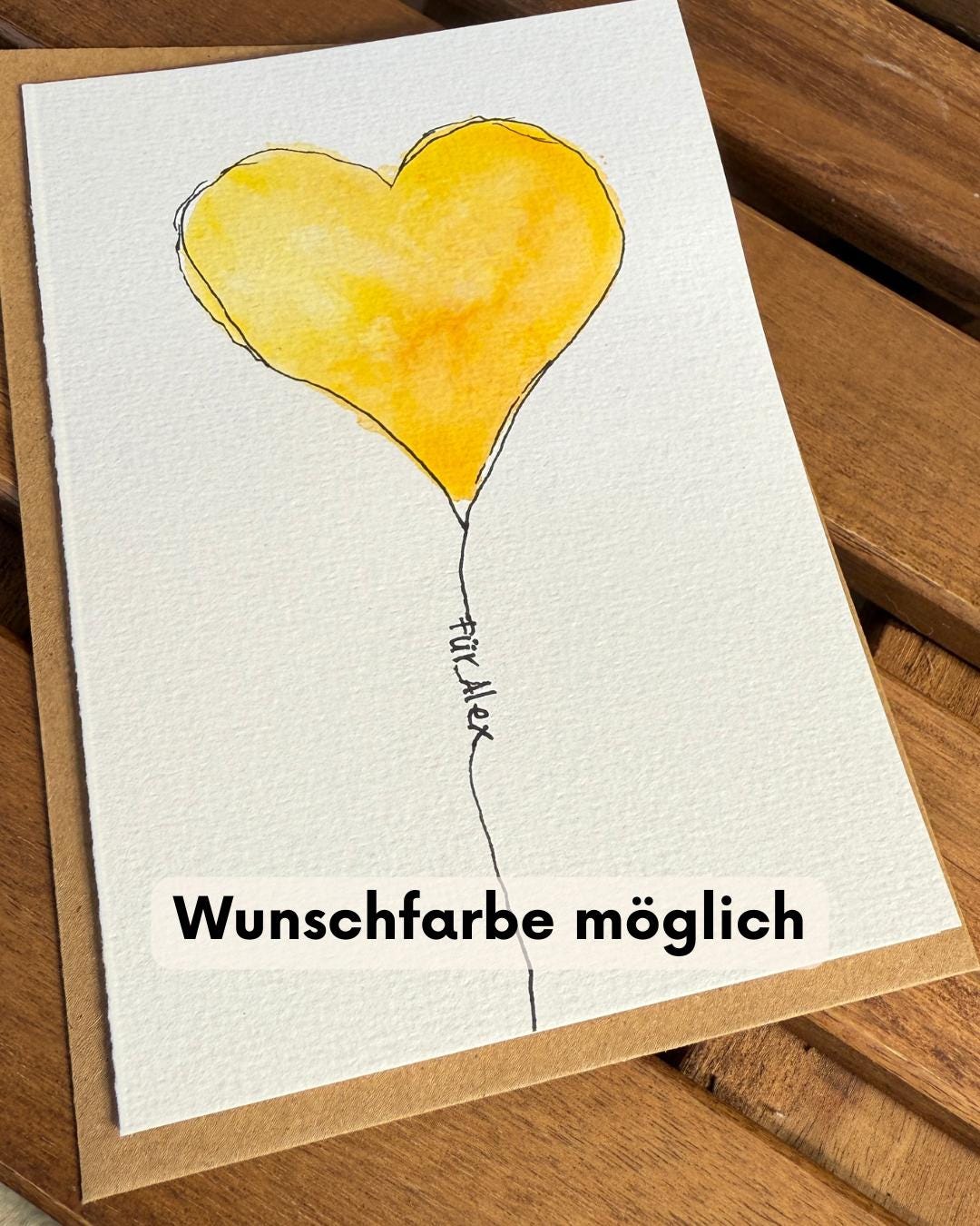 Personalisiertere Aquarell Grußkarte Herz. Motiv mit rotem Herz und Spruch "Für Dich". Papeterie als Unikat.