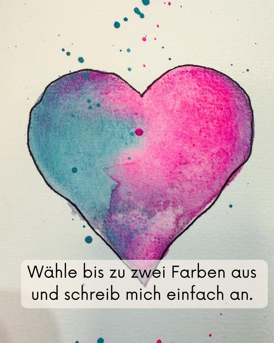 Personalisierte Aquarell Grußkarte Herz. Motiv mit rotem Herz und Spruch "Für Dich". Papeterie als Unikat.