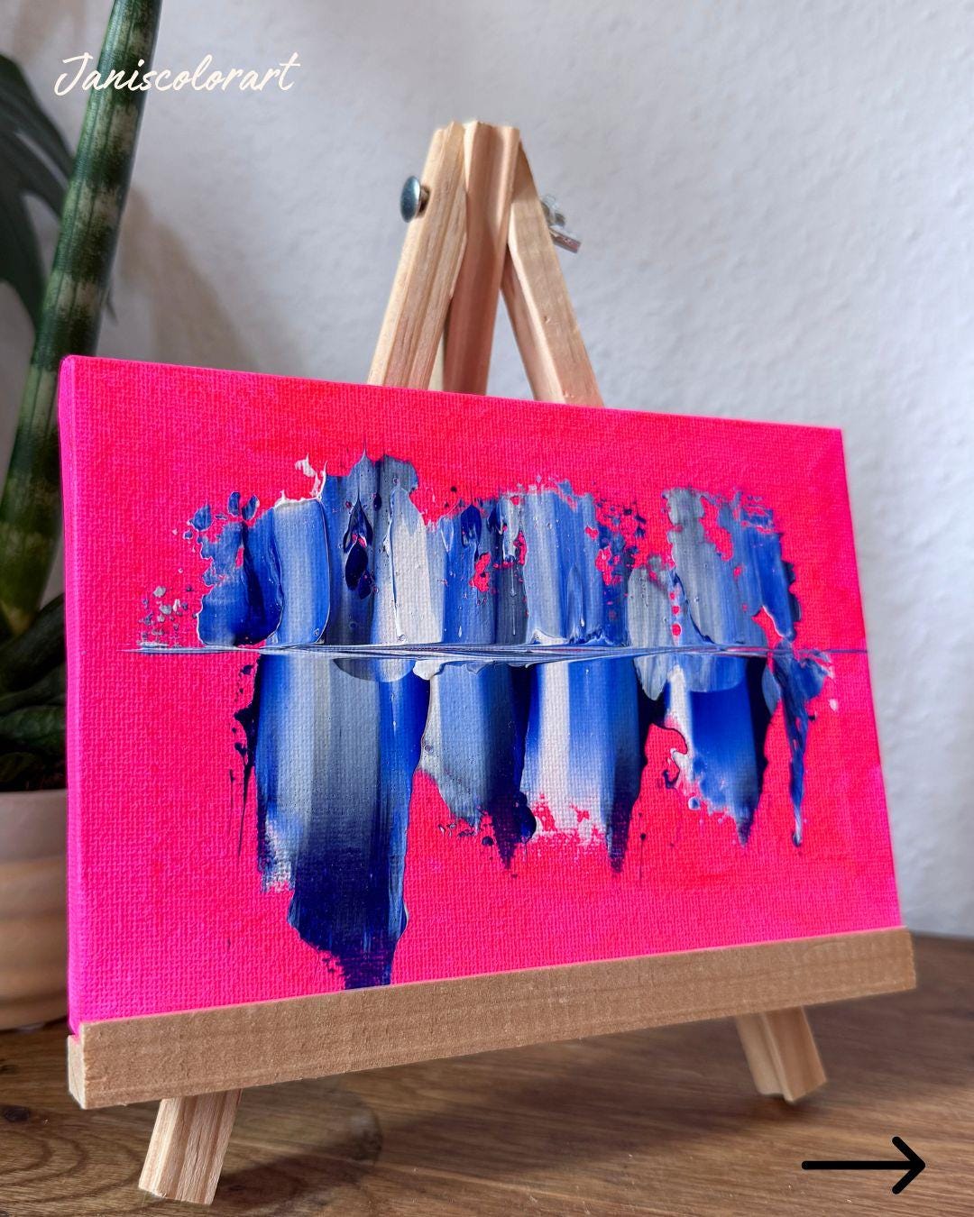 moderne kunst online kaufen: Mini Leinwand inclusive Staffelei für Regaldeko.