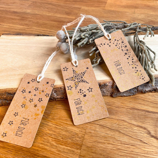 10er Set Original Geschenkanhänger Kraftpapier Stern "Für Dich"