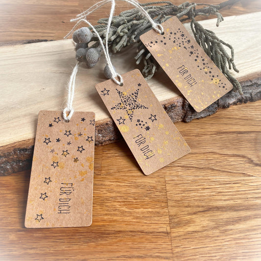 10er Set Original Geschenkanhänger Kraftpapier Stern "Für Dich"