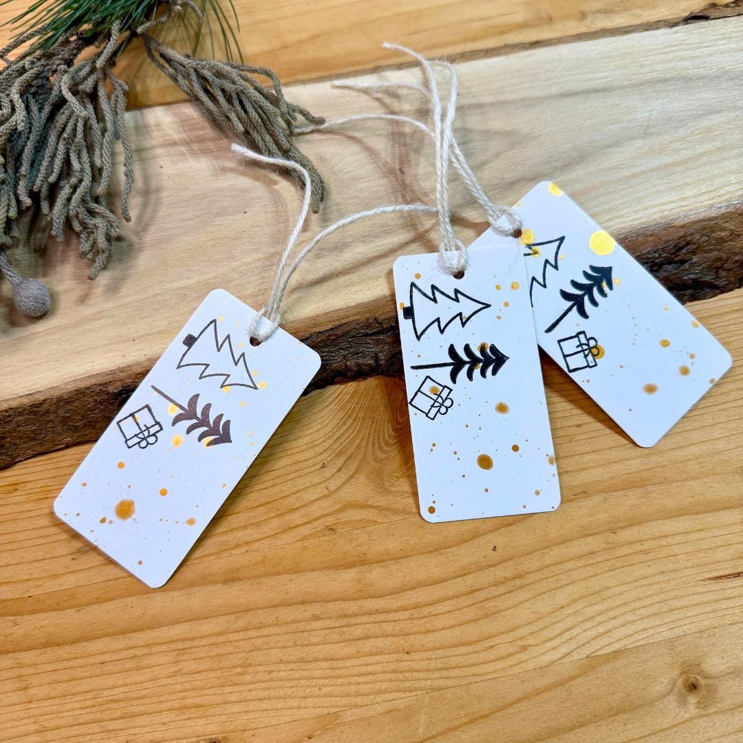 10er Set Original Geschenkanhänger Tannenbaum Schwarz Gold